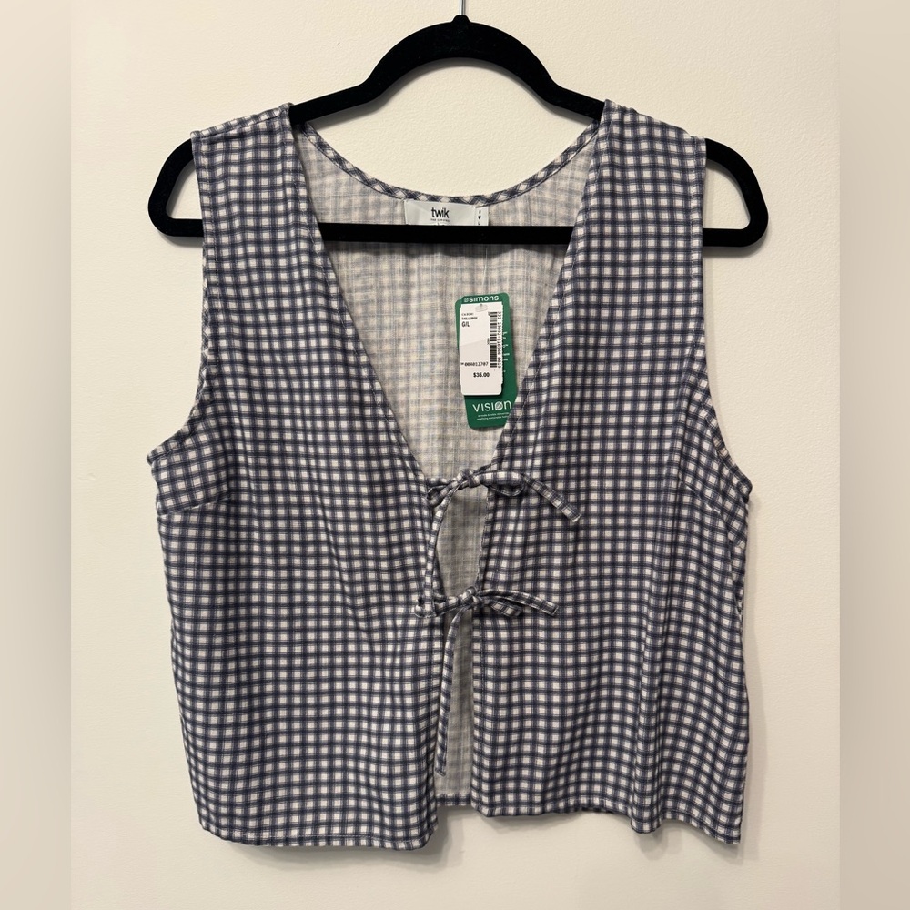 Twik Women's Blue Gingham Tie-Front Top